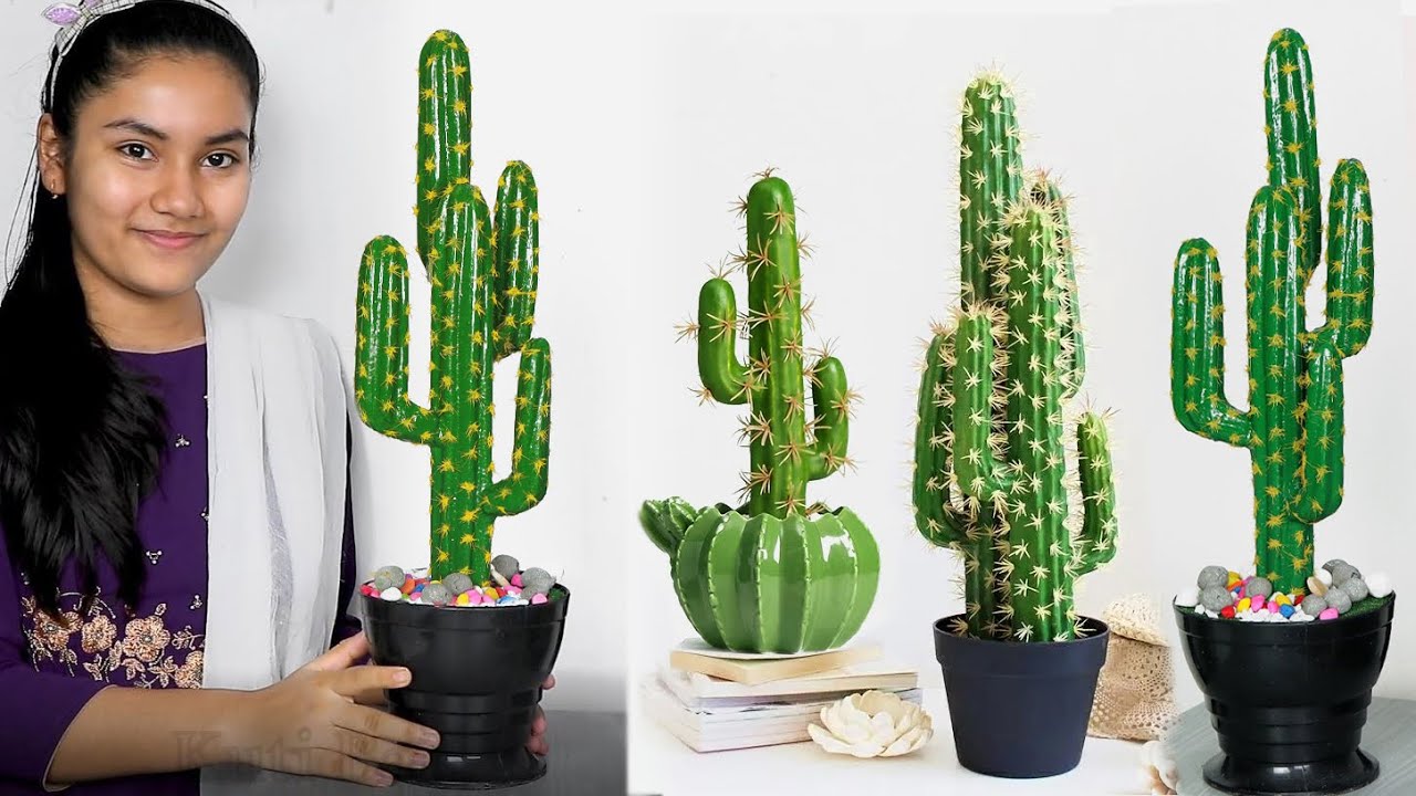 DIY Cactus making with waste materials // Room corner Decoration Idea