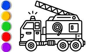 Cute Fire truck Drawing, Painting and Coloring for Kids & Toddlers. How To Draw Fire truck for Kids