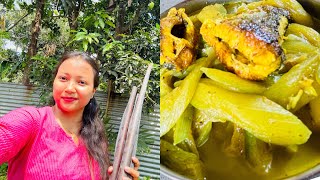 Taro stem with fish recipe//Bodo food//Dudali bisongjwng na wngkhri//Mkacharyvlogs