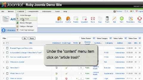Deleting content in joomla