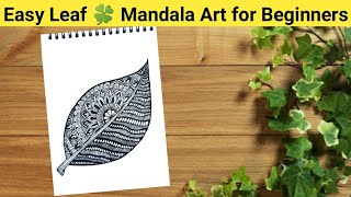 Leaf 🌿 mandala art // How to draw Mandala for Beginners // Leaf drawing l Doodles Art l #Shorts