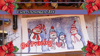 Christmas Snowman Gel Printing Easy Fun Winter Art DIY Acrylic Paints and Pens