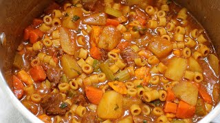 The BEST HEARTY BEEF VEGETABLE PASTA SOUP Recipe