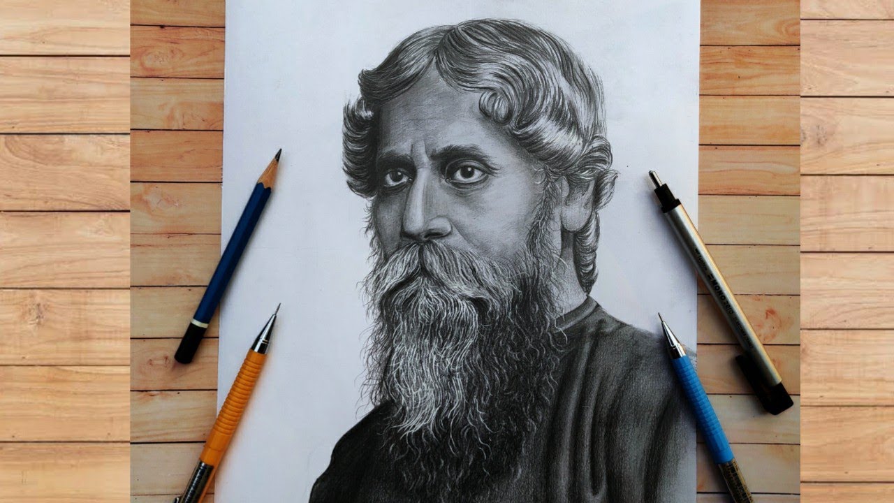 Rabindranath Tagore #1 Drawing by Ashwini Dey - Pixels