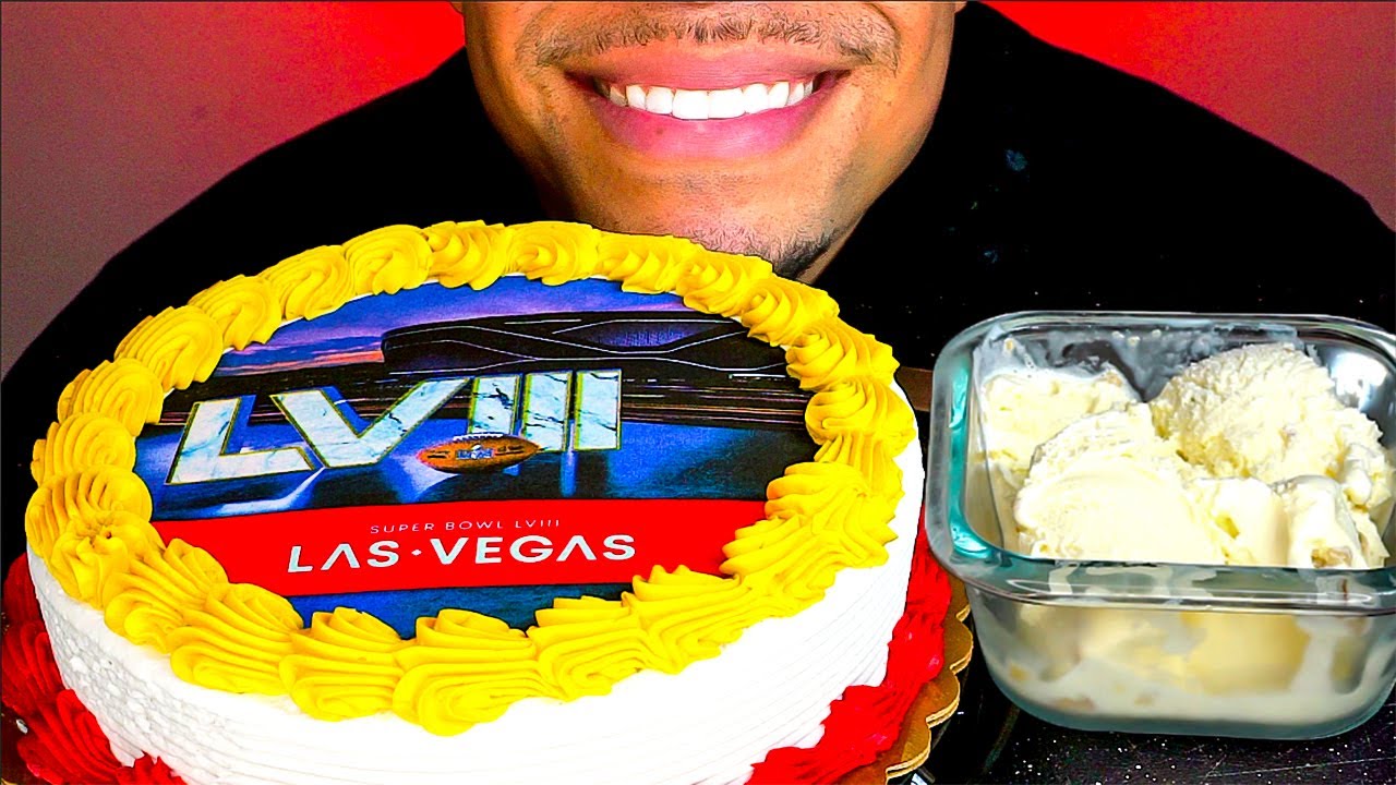 ASMR SUPERBOWL LVIII CAKE ICE CREAM CHIEFS VS 49ERS HALFTIME EATING SHOW NO TALKING 2024 MUKBANG