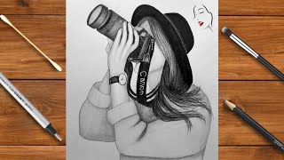 How to draw a beautiful Girl with Holding Hand DSLR | 