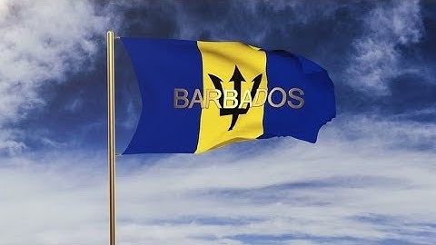 4K Barbados flag with title waving in the wind. Looping sun rises style. Animation loop Stock video