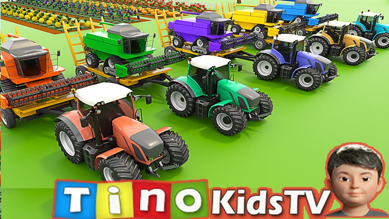 Farm Vehicles for Kids Harvesting and Washing Crops | Harvester Tractor Uses for Children
