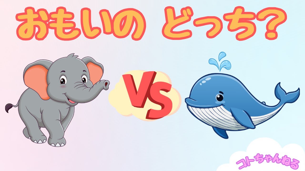 【どうぶつくらべっこクイズ③】おもいの、どっち？｜ゾウvsクジラ