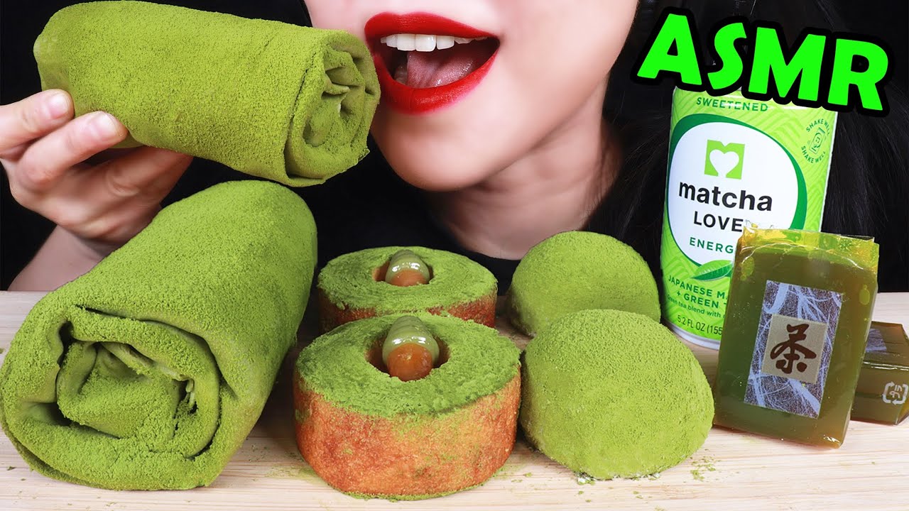 ASMR EDIBLE TOWEL CREPE CAKE, MOCHI JELLY MATCHA PARTY 抹茶大福 ゼリー ミルクレープを食べる音 咀嚼音 녹차 크레이프 케이크 젤리 사탕 먹방