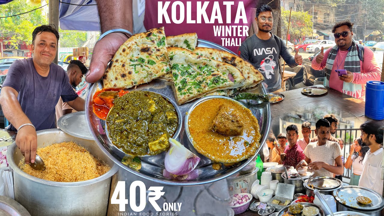 KOLKATA Special Winter Thali | Masala Kulcha With Palak Paneer | Aloo Dum | 40₹ @IndianFoodStories1 