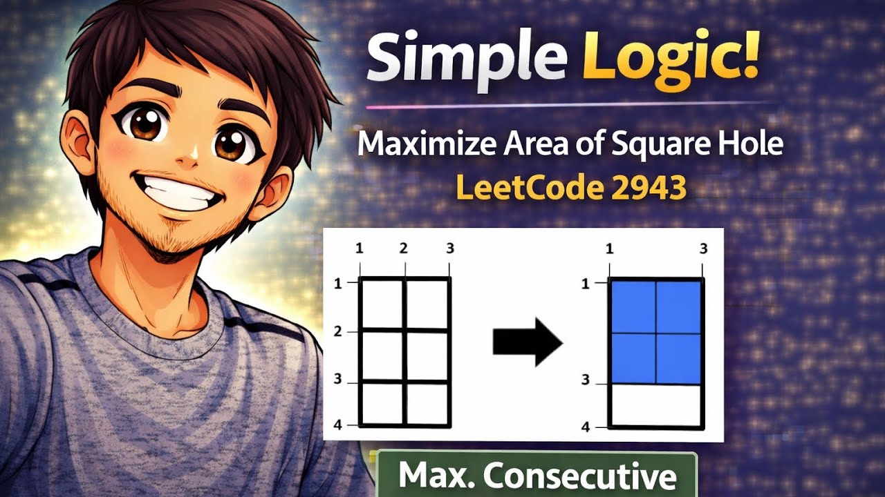 LeetCode 2943 | Maximize Area of Square Hole | Simple Logic using Max Consecutive Bars 🔥