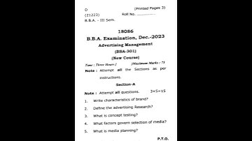 Advertisement Management || Semester 3 CCSU previous year question paper #bba #ccsu #exam