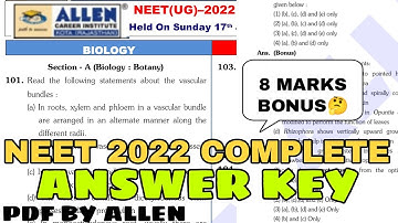 Allen NEET 2022 ANSWER KEY PDF| | 8Marks Bonus#Neet2022| #neet2022|#AllenanswerkeyNeet2022