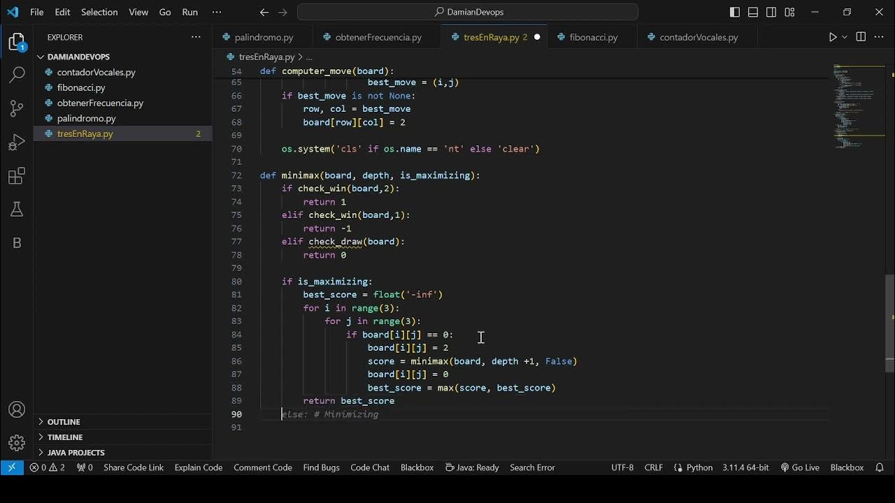 Minimax, empate y nombre del usuario, 3 en raya (Python 3) - YouTube