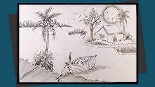 beautiful nature drawing with shading | beautiful drawings easy | realistic scenery drawing video