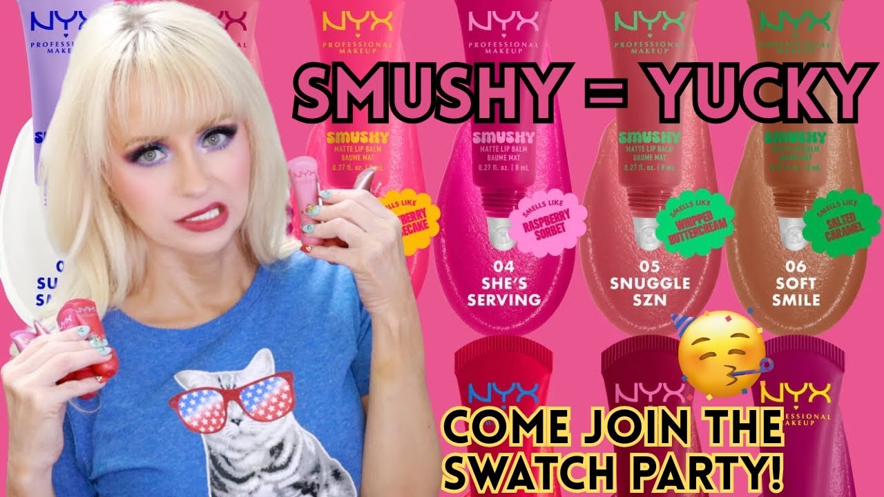 NEW NYX SMUSHY MATTE LIP BALM SWATCH PARTY! ALL SHADES SWATCHED!