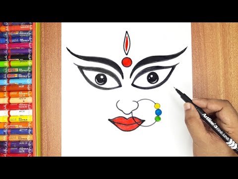 Drawing Sketch Goddess Durga Maa Durga Closeup Face Design Element Stock  Vector by ©manjunaths88@gmail.com 412842912