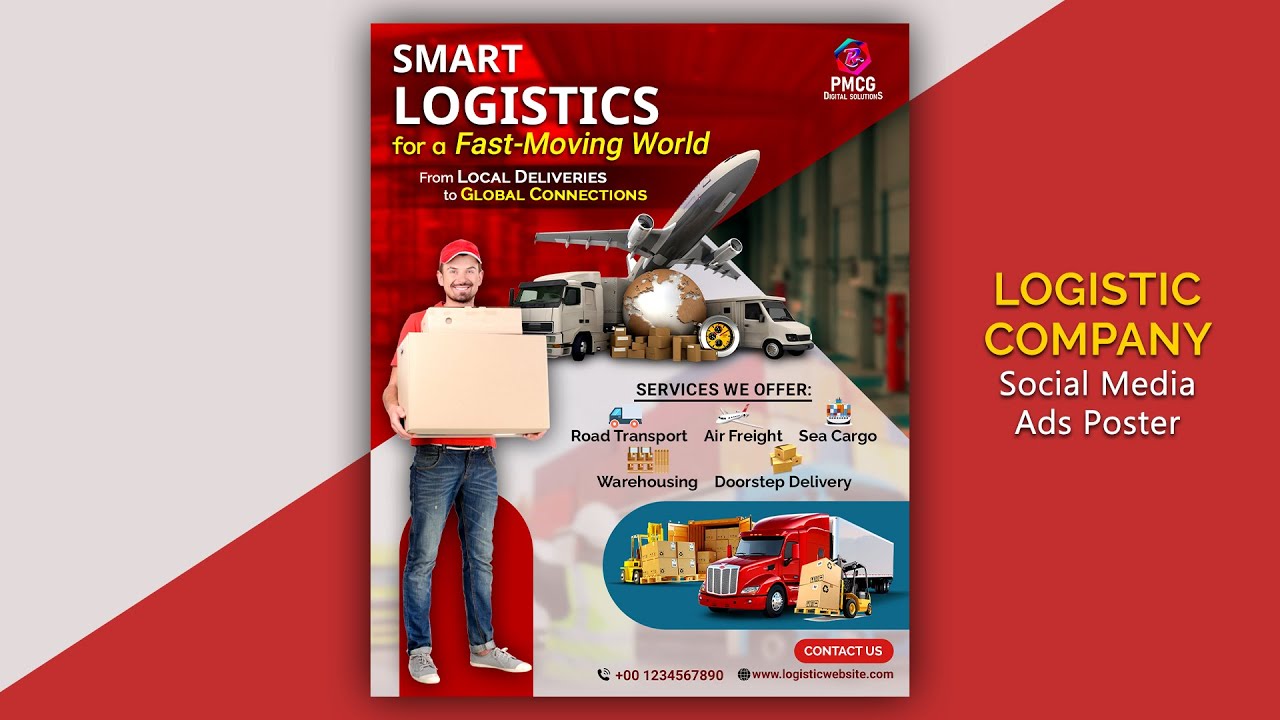 Logistic Company Social Media Ads Design | Social Media Poster Design | Photoshop Tutorial