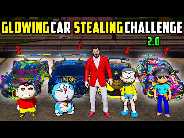 GTA 5: Rampage & Shinchan🤣Glowing Cars Stealing Challenge🤑Full Fun #bommalu #gta5telugu #rampageboy