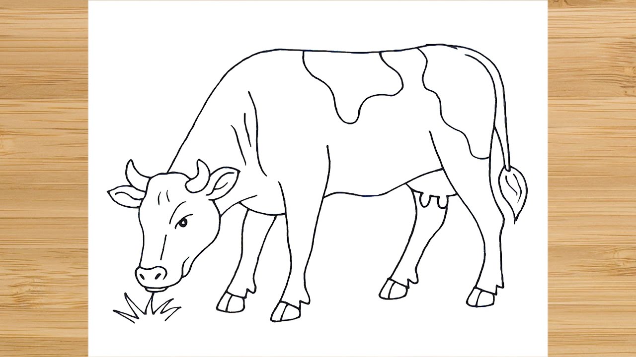 Cow eating grass drawing easy - very easy and simple cow drawing step by step