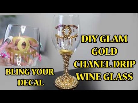 DIY CUSTOM CHANEL DRIP WINE GLASS- HOW TO BLING OUT A WINE GLASS W/ GOLD  PEARLS & RHINESTONES 