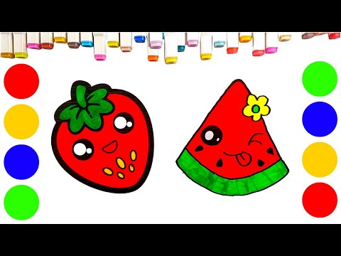 COLORING STRAWBERRY AND WATERMELON KAWAII | COLORINDO DESENHO KAWAII | COLORING KAWAII DRAWING