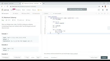 LeetCode 53: Maximum Subarray: Python Easy