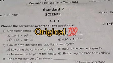 7th Science  first midterm exam original question paper 2024