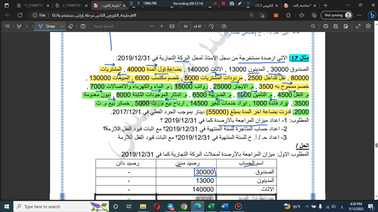 الحسابات الختامية - قائمة المركز المالي (الميزانية العمومية) - مرحلة اولى