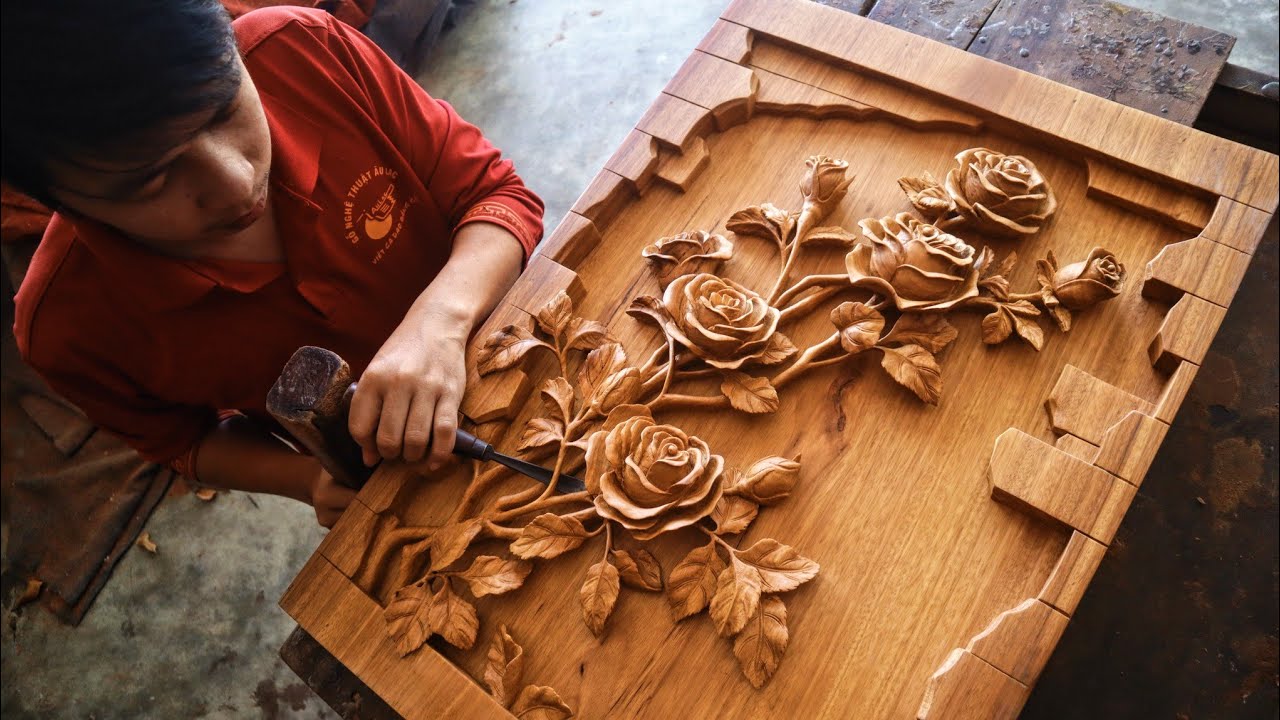 Rose Wood Carving - Flower Art