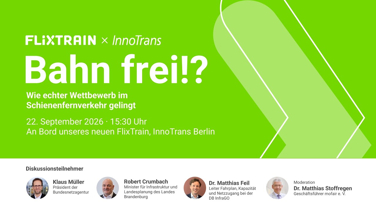 Panel-Talk auf der InnoTrans 2026: Bahn frei!? Wie echter Wettbewerb im Schienenfernverkehr gelingt