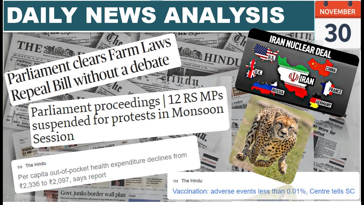 30th November 2021 Daily Current Affairs/Burning Issue(Farm Laws Repeal Bill, Kuno National Park )