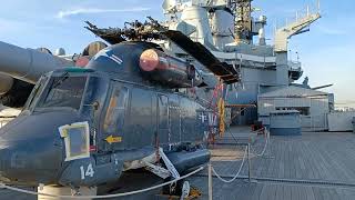 US Navy Kaman SH-2F Seasprite helicopter & Turret No. 3, aft deck, USS New Jersey.