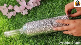 Easy Photo Bottle Art| Foil Paper Bottle Art Technique| Bottle Painting Ideas| DIY Home Decor|