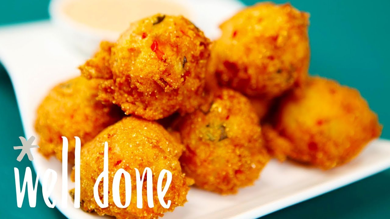 How To Make Crab Cake Hush Puppies Recipe Well Done YouTube
