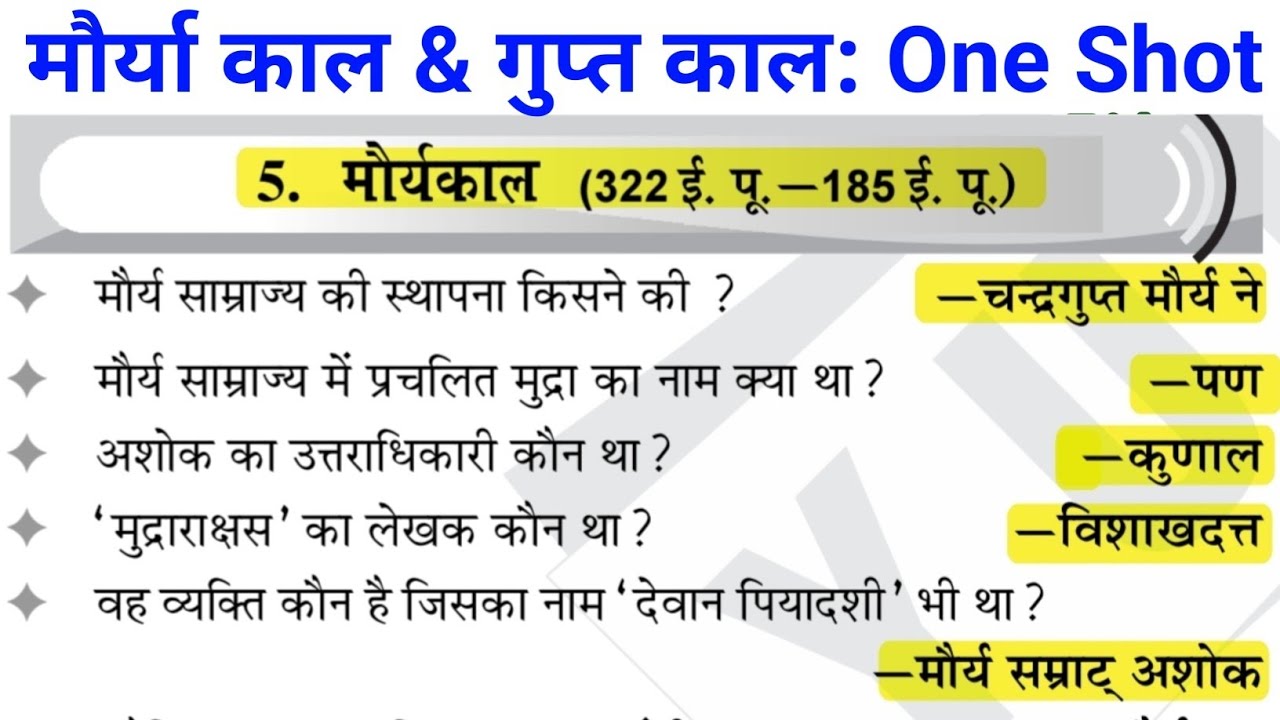 मौर्य काल & गुप्त काल: One Shot Oneliner Questions history class (प्राचीन भारत का इतिहास) #ekniyam