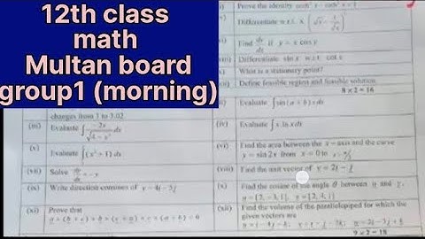 12th class Math Multan board paper group1morning time 2023 | 2nd year math solved paper
