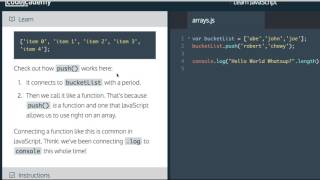 Learn Javascript 2017, Arrays, Push Method, Codecademy