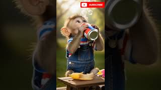 cute baby monkey drinking campa and laughing #cute #monkey #funny #shorts #forkids #ayshvilla #fyp