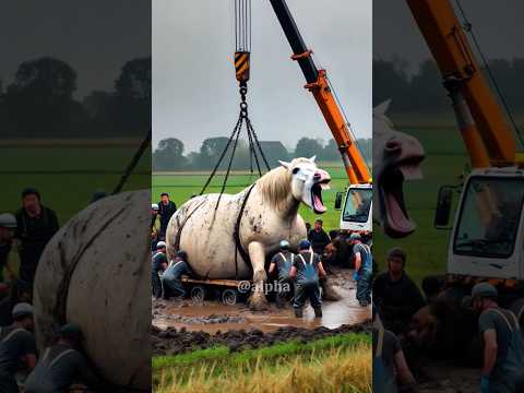 Heavy horse 🐎 stuck into mud rescued by farmers #horse #humanity #rescueanimals #horselover #animals