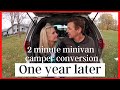 Two minute minivan camper conversion one year later