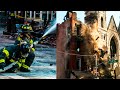 WALLS COLLAPSE!  - Demolition Begins on Fire Building from 6th Alarm Box 437 - FIRE STILL BURNING!
