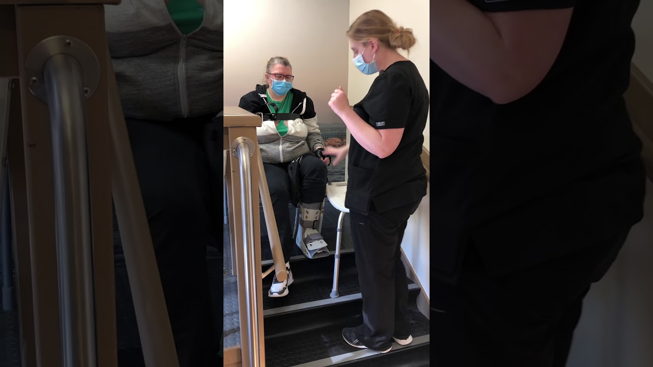 How to Go Down Stairs on One Leg Shower Chair Method YouTube