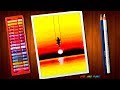Girl sitting alone on the swing sunset Scenery drawing for beginners with Oil Pastels- step by step Girl sitting alone on the swing sunset Scenery drawing for beginners with Oil Pastels- step by step