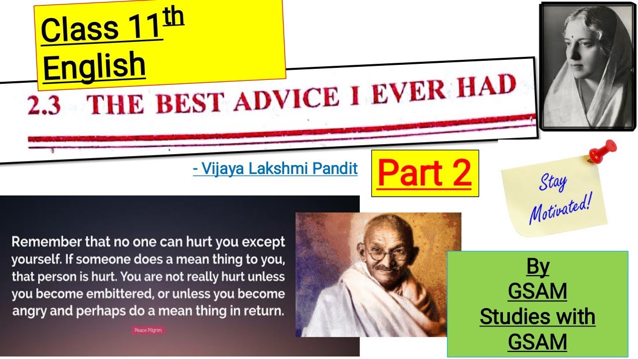 Class 11th English: The Best Advice I Ever Had | Part 2 | Maharashtra
