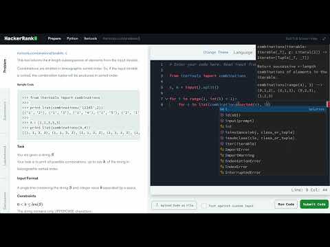 Hackerrank Python Solution #1 Itertools - Python: itertools.combinations()