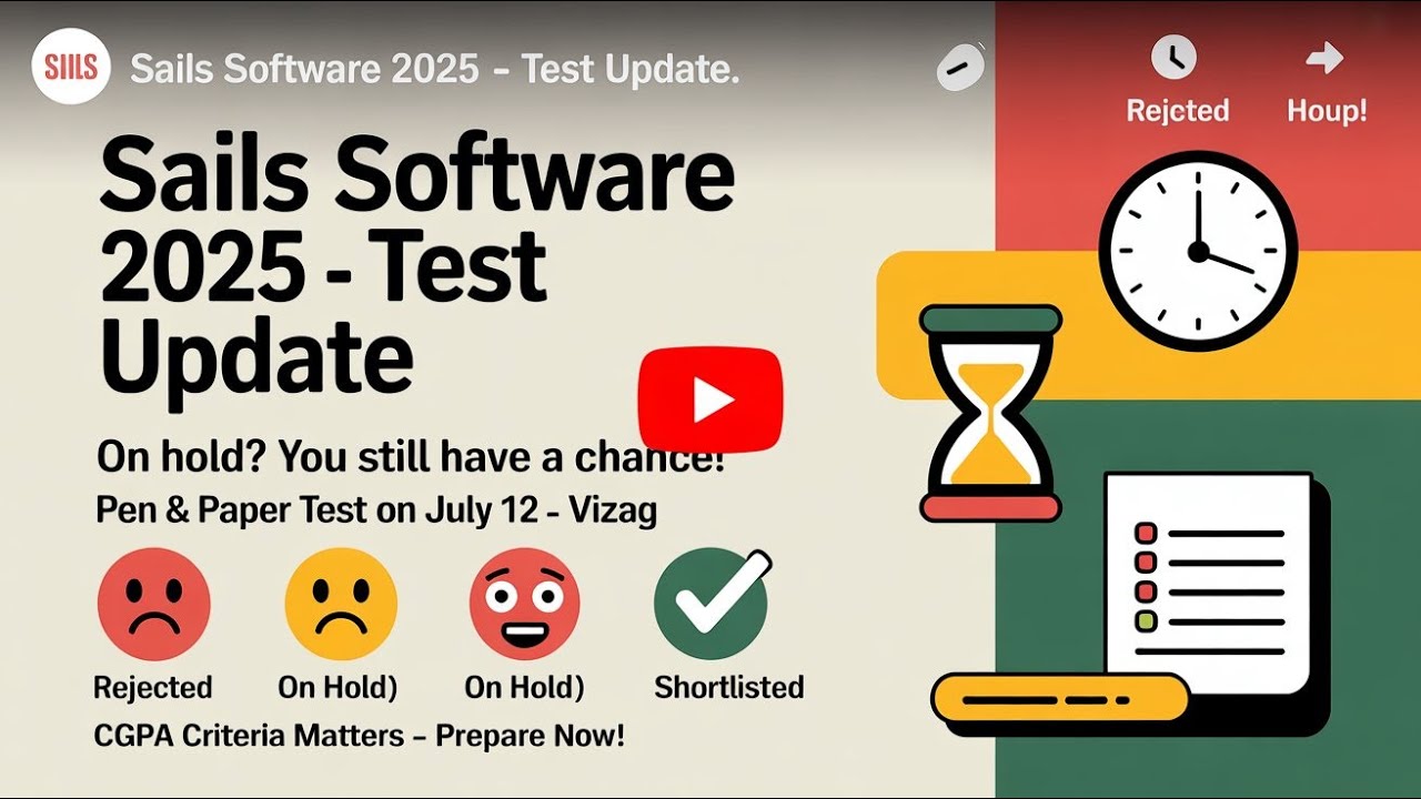 Sails Software 2025 ⚠️ On Hold? Rejected? Shortlisted? | Test on 12 July at Vizag | What's Next? 🤔🤔