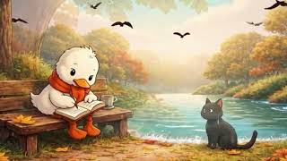 Cozy Autumn Study by the River 🌧️ | Relaxing Lo-Fi Rain & Cute Cartoon Duck & Cat screenshot 3