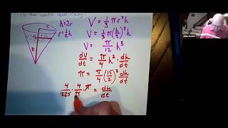 Calculus Related Rates Water in a cone example